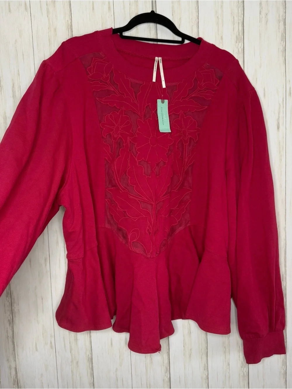 Anthropologie NWT 3X Embroidered Cutwork Swing Long Sleeve Sweatshirt